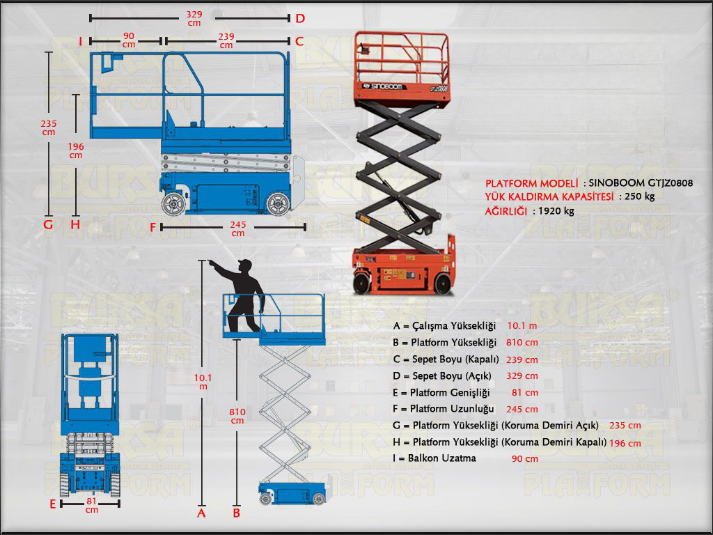 Akülü Makaslı Manlift 10 Metrelik